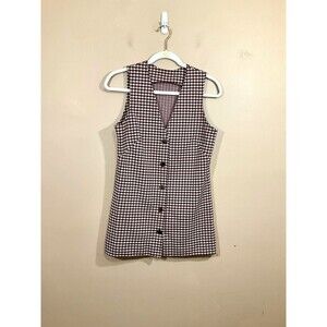 VTG Dutchmaid Womens Houndstooth Button Up Shirt S Maroon 70s Academia Preppy